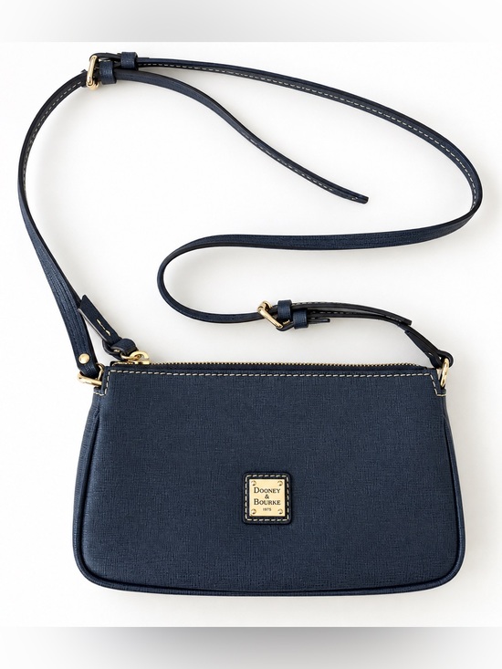 Dooney & Bourke Handbags - Dooney & Bourke Mini Crossbody Bag Navy Blue Saffiano Leather Gold Hardware Y2K